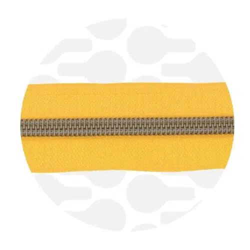 Zipper Zoo Reißverschlüsse in bunten Farben auf Stoff – ideal für DIY-Nähprojekte Elsbeth und ich Stoffe Bochum Golden Yellow Antique Brass