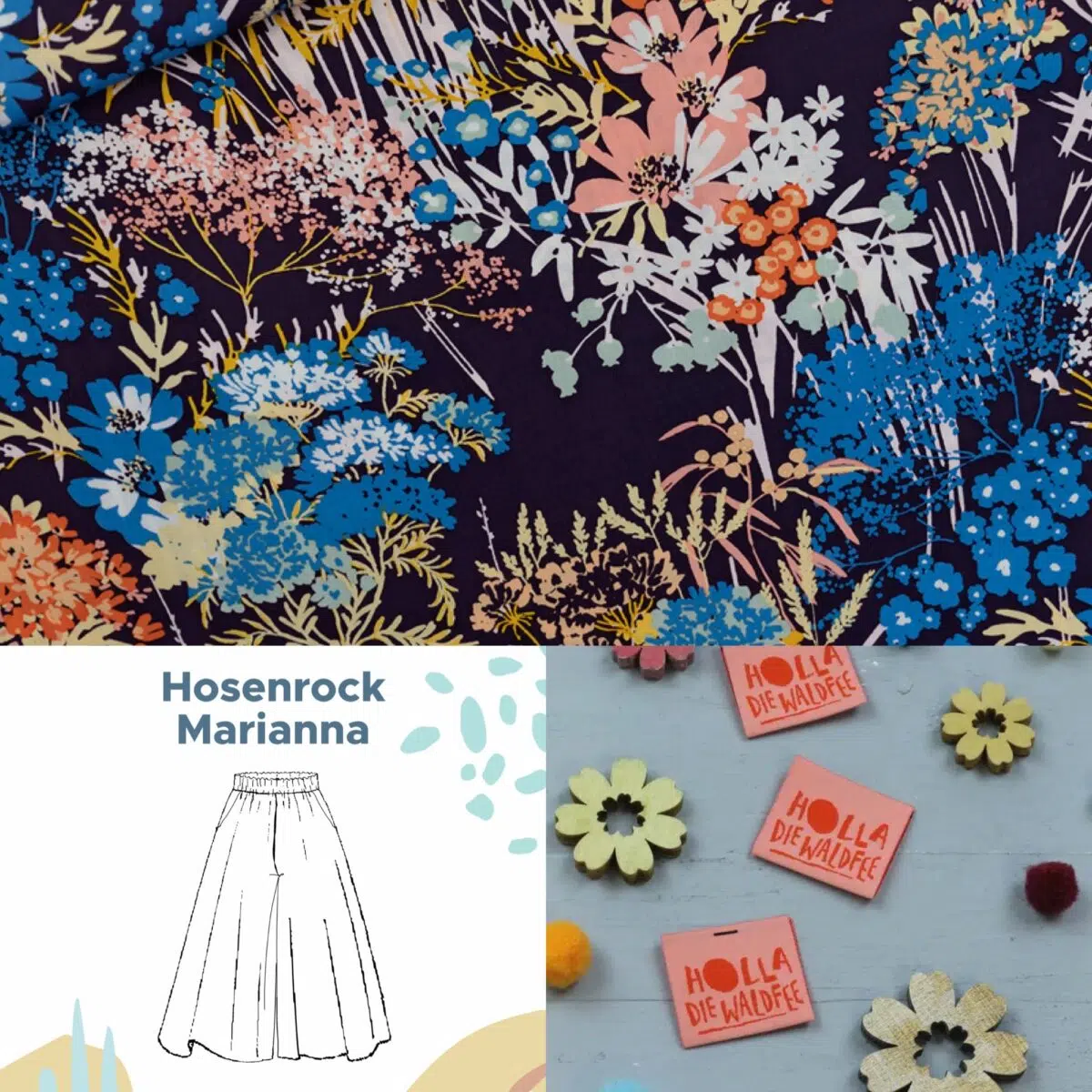 Nähset Hosenrock Marianna mit Stoff, Garn und Etikett Wildflowers