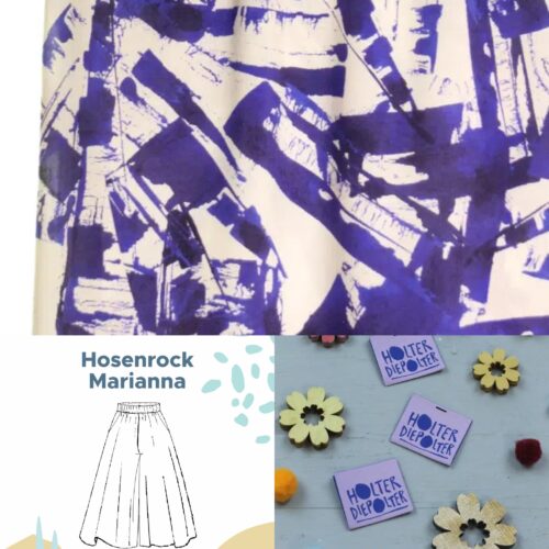 Viskose with white and blue graphic Print Atelier Jupe