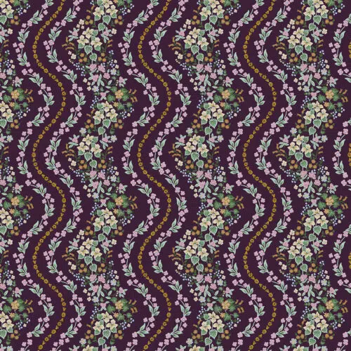 Cotton and Steel: "Dahlia" Rifle Paper Wildwood Vines Aubergine Metallic