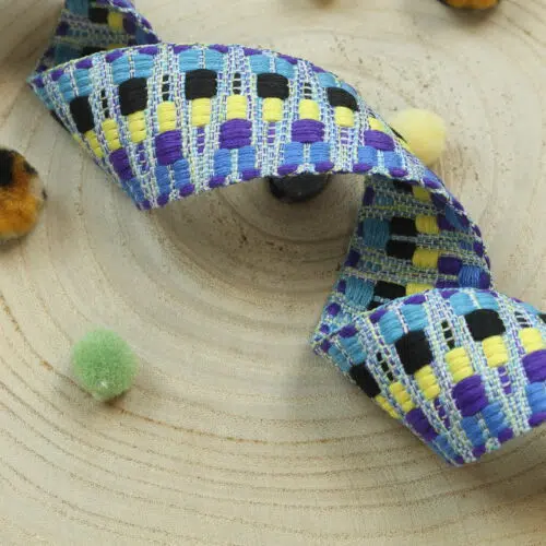 Baumwollgurtband 4cm breit: Zickzack Light Blue/Yellow/Lilac