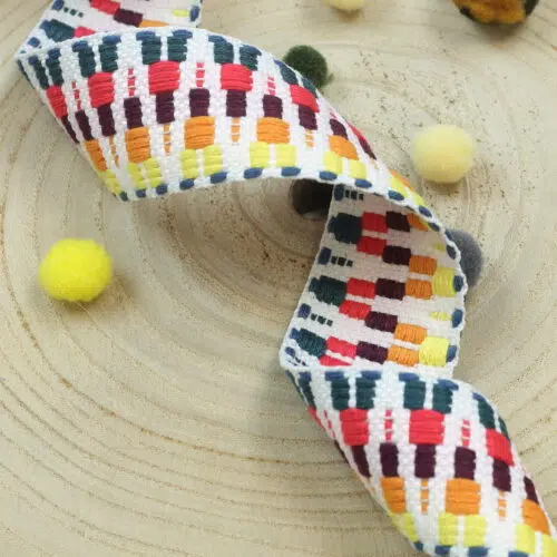 Baumwollgurtband 4cm breit: Zickzack Ecru/Yellow/Green