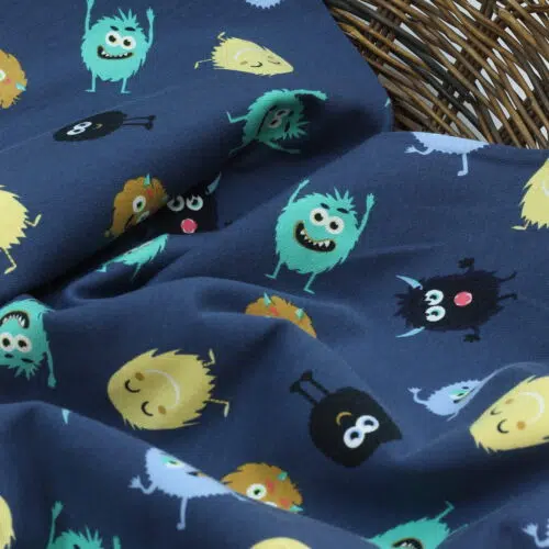 Sommersweat / French Terry "Funny Monsters" Jeansblau