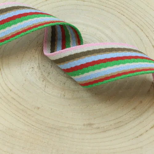Baumwollgurtband 4cm breit: Streifen Grün/Blau/Rose/Rot/Taupe