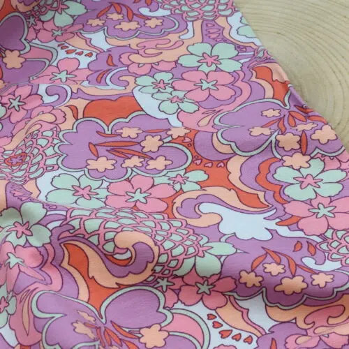 French Terry "Abstract Flowers" Purple