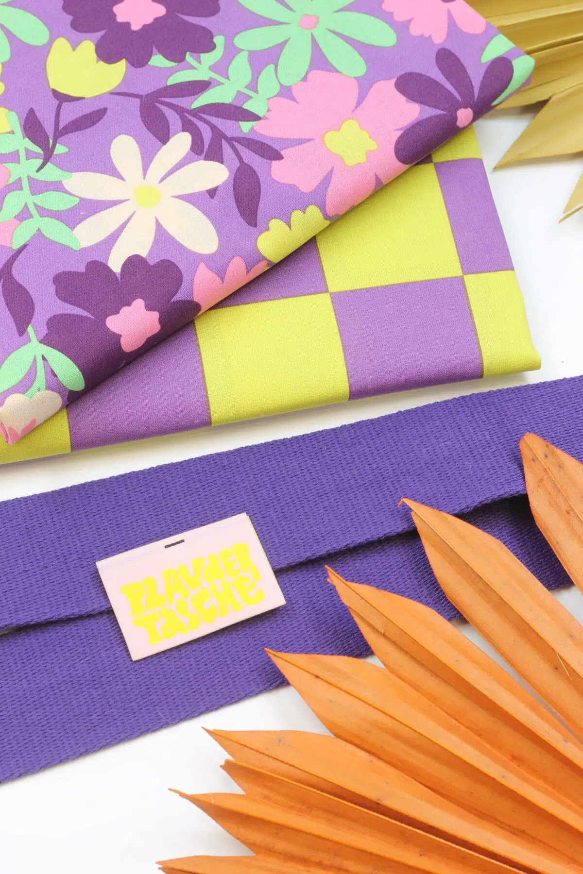 Nähset: Shopping Bag "Flowers Purple & Check Yellow/Purple"