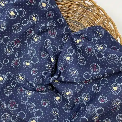 Japanisch: Leichter Baumwoll/Leinenstoff "Katzen" Navy/Mint