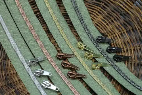 Endlos Reißverschluss metallisiert Khaki, 1m mit 4 Zippern